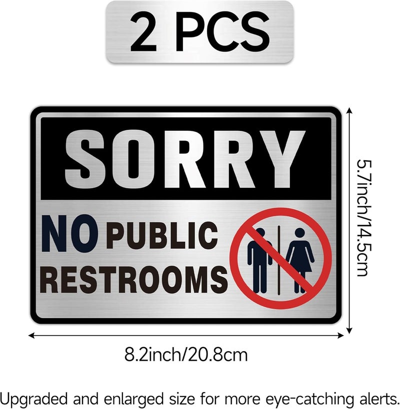 LUHIMO 2PCS No Public Restroom Signs, Self-Adhesive Brushed Silver Sorry No Public Restroom Sticker for Business, Home, Office, Shop - Image 2